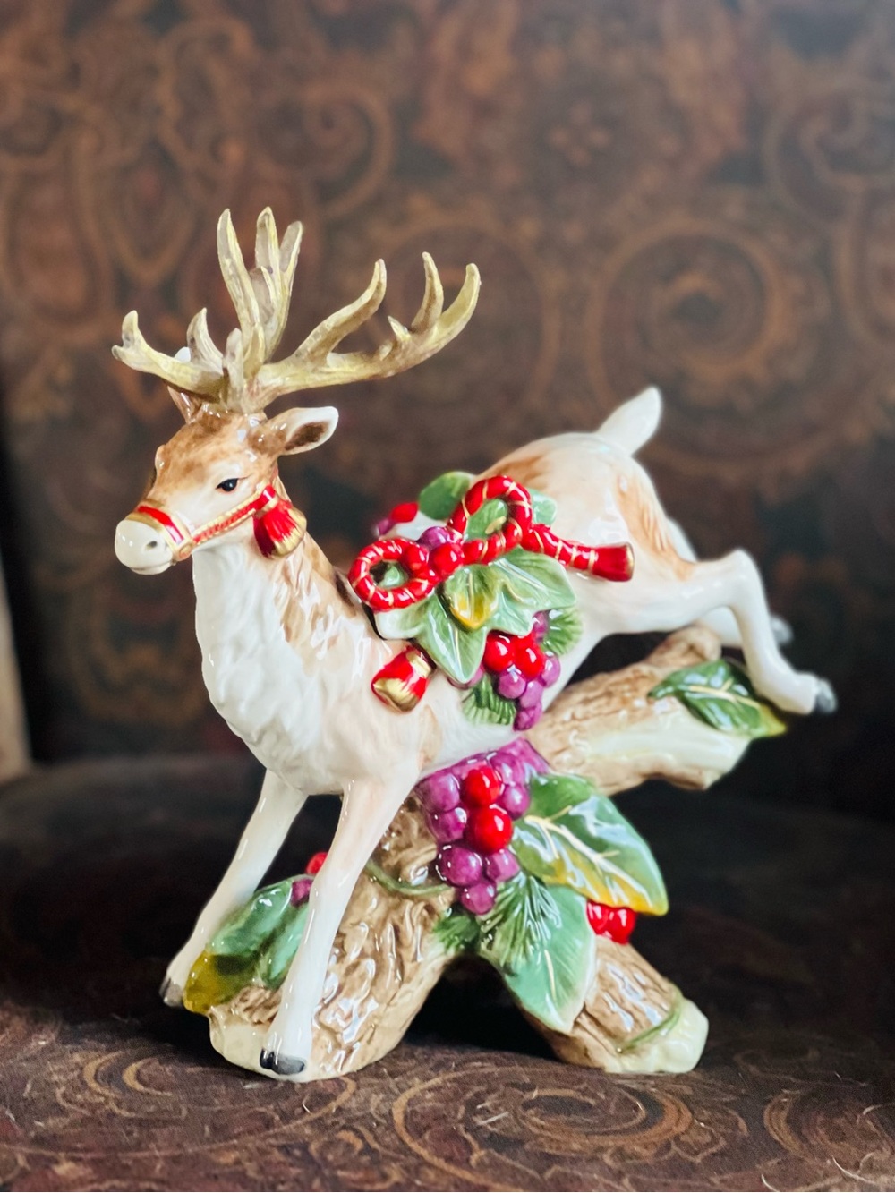 Fitz and Floyd Christmas Reindeer Festive Candle Holder Figurine